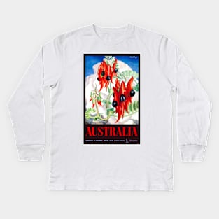 Vintage Travel Poster Australia Sturts Desert Pea Kids Long Sleeve T-Shirt